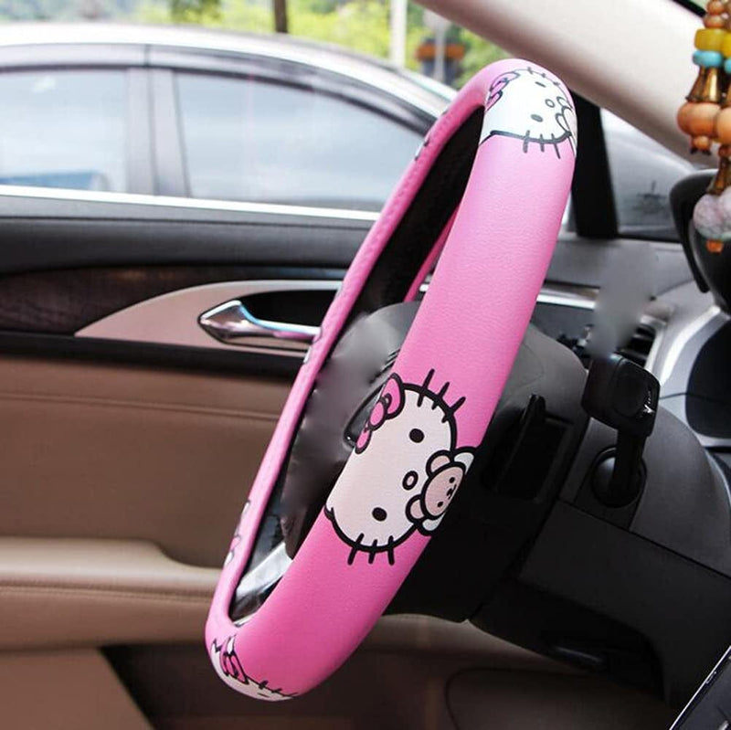 Carmen Hello Kitty Car Accessories 15 Inch Universal Steering Wheel Cover Microfiber Leather Durable Breathable Soft Snug Grip Protector