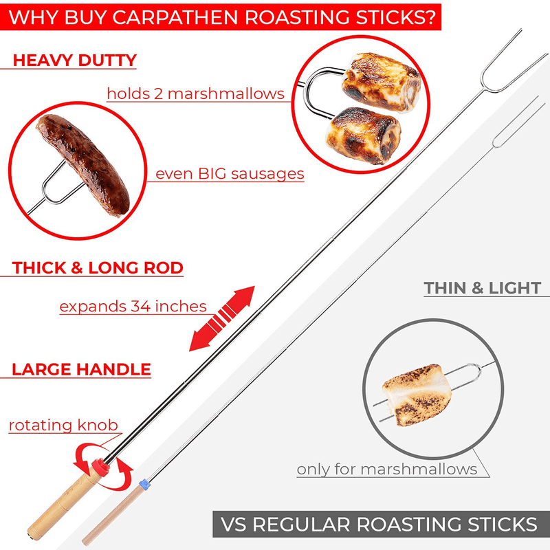Carpathen Campfire Roasting Sticks for Marshmallow and Hot Dog - Set of 6 Telescopic Smores Skewers Extra Long Heavy Duty Forks for Fire Pit & Fireplace - Camping Grill Accessories Sporting Goods > Outdoor Recreation > Camping & Hiking > Camping Tools CARPATHEN   