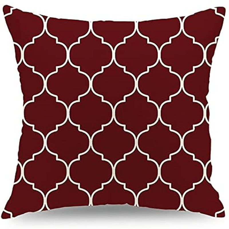 CARROLL Burgundy Geometric Pillow Covers 18X18 Inch Set of 4, Decorative Throw Pillow Cover for Bedroom Sofa Chair Car, Linen Square Cushion Case Outdoor Home Decor(Burgundy) Home & Garden > Decor > Chair & Sofa Cushions CARROLL   