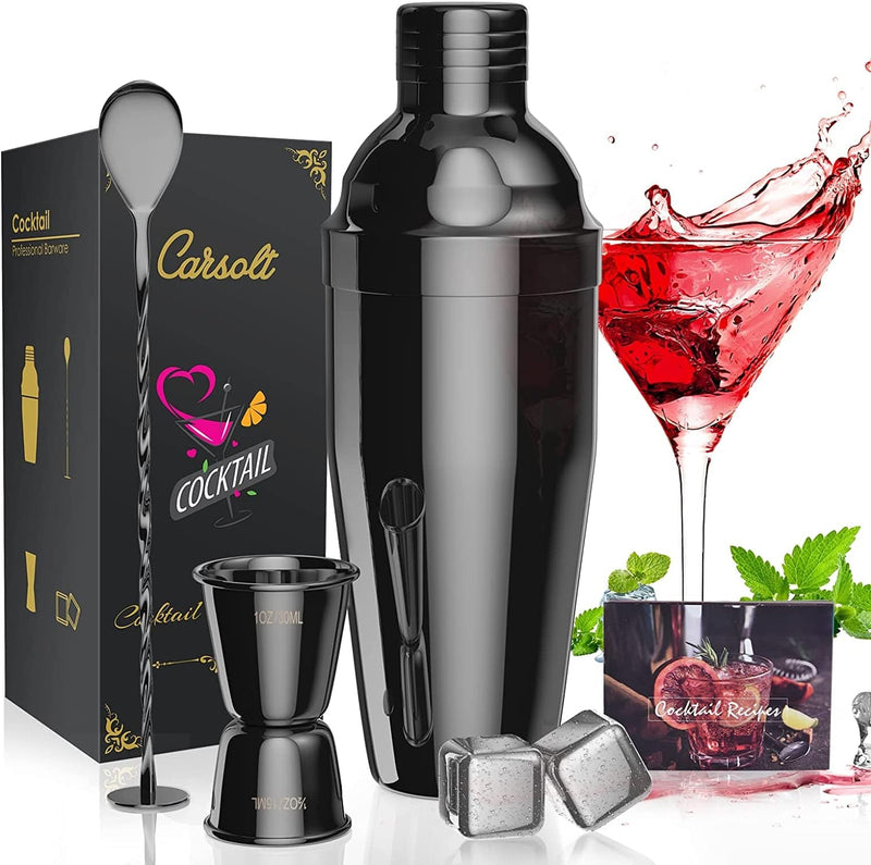 Carsolt Bartender Kit, 6-Piece Bar Set Cocktail Shaker Set Bar Tools for Home and Professional Bartending with Stainless Steel 25 Oz Martini Shaker, Jigger, Bar Spoon, 2 Whiskey Stones, Cocktail Book Home & Garden > Kitchen & Dining > Barware Carsolt 6 Piece  