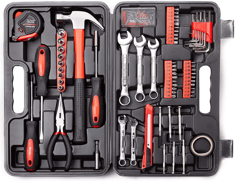Cartman 148Piece Tool Set General Household Hand Tool Kit with Plastic Toolbox Storage Case Socket and Socket Wrench Sets Hardware > Tools > Tool Sets CARTMAN Red  