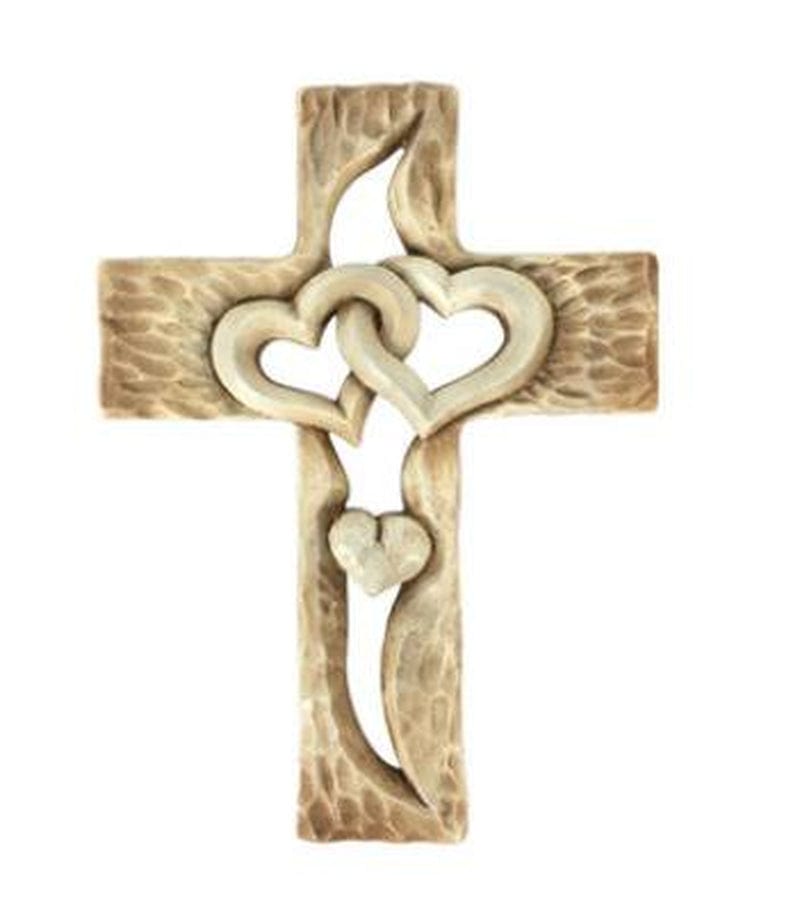 Carved Wooden Cross Intertwined Hearts Wooden Love Cross Wall Hanging Hand Carved Wood Cross Wooden for Valentines Day Wall Decor Home & Garden > Decor > Seasonal & Holiday Decorations Sunisery   
