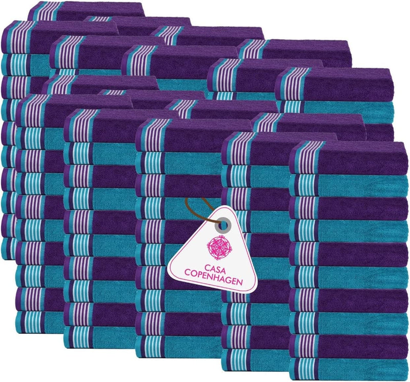 CASA Copenhagen-Basics 600 Pack Stripes Premium Wash Cloth Towels- in Assorted Colours Home & Garden > Linens & Bedding > Towels Acme Violet Purple & Teal Green Blue 180 Pcs Washcloths 