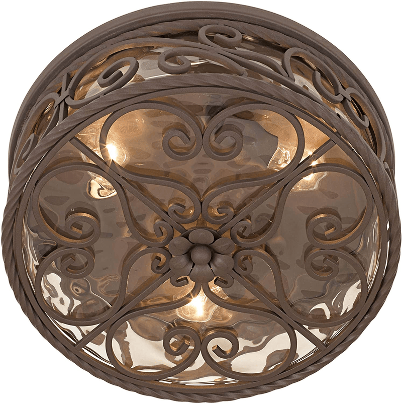 Casa Seville Rustic Outdoor Ceiling Light Hanging Fixture Dark Walnut Scroll Twist 15" Water Glass Damp Rated Exterior House Porch Patio outside Deck Garage Front Door Home Roof - John Timberland