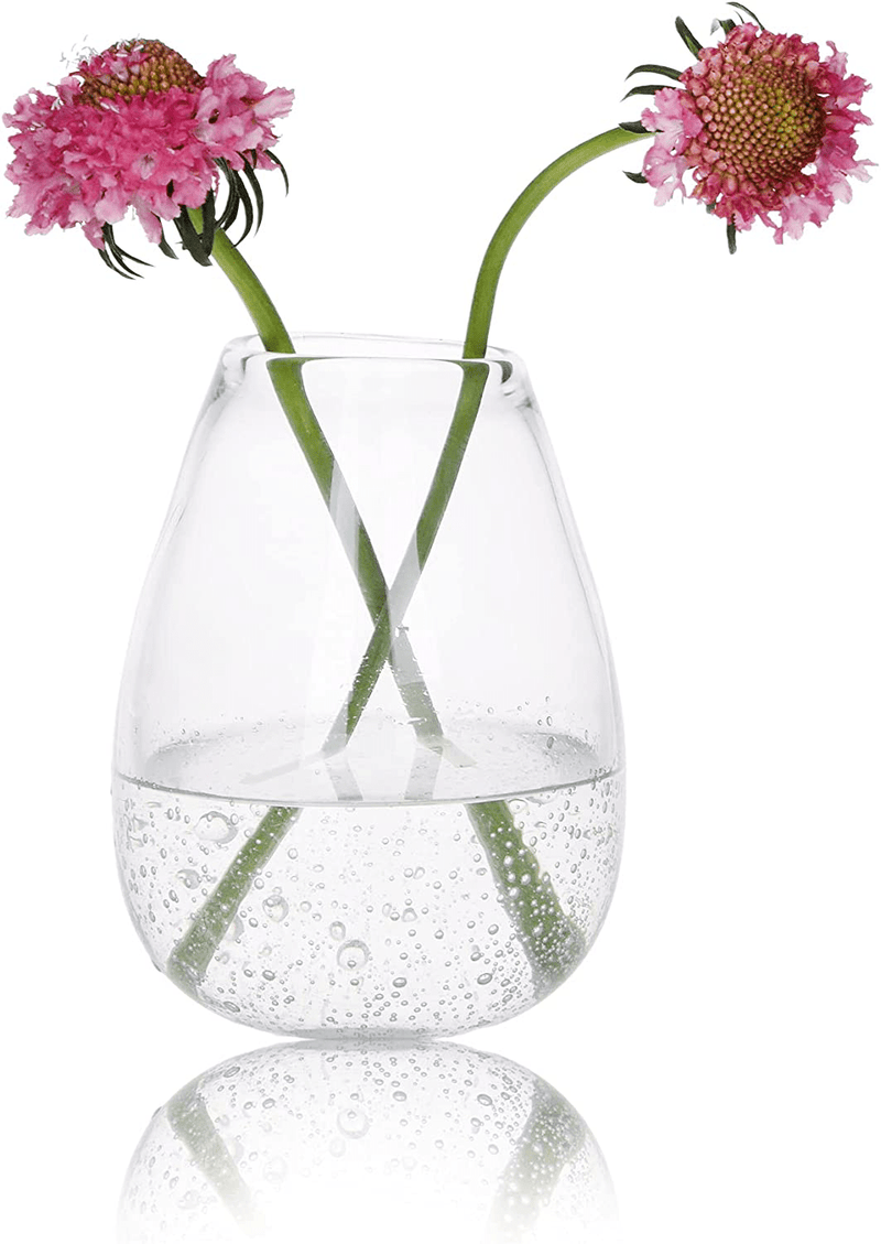 CASAMOTION Flower Vases Hand Blown Glass Home Decor with Rich Bubbles Round Blue Tabletop for Kitchen Dinning Room Centerpiece for Living Wedding Party Ornament,9 inch Height Home & Garden > Decor > Vases CASAMOTION Clear 6'' H 