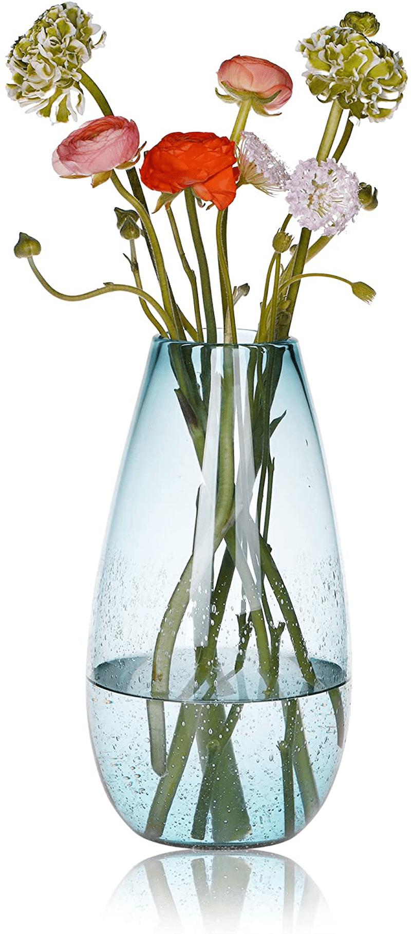 CASAMOTION Flower Vases Hand Blown Glass Home Decor with Rich Bubbles Round Blue Tabletop for Kitchen Dinning Room Centerpiece for Living Wedding Party Ornament,9 inch Height Home & Garden > Decor > Vases CASAMOTION Blue 12'' H 