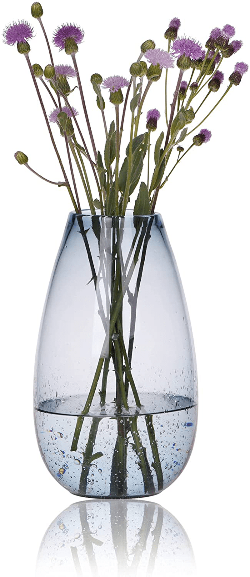 CASAMOTION Flower Vases Hand Blown Glass Home Decor with Rich Bubbles Round Blue Tabletop for Kitchen Dinning Room Centerpiece for Living Wedding Party Ornament,9 inch Height Home & Garden > Decor > Vases CASAMOTION Blue 9'' H 