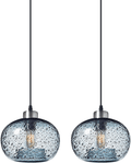 CASAMOTION Pendant Lighting Hand Blown Glass Small Drop Ceiling Lights for Kitchen Island Vintage Rustic Farmhouse Dining Room Bar Area Over Sink Clear Marble Color Brushed Nickel Finish 9 inch Diam Home & Garden > Lighting > Lighting Fixtures CASAMOTION Blue-marble 2-Pack 