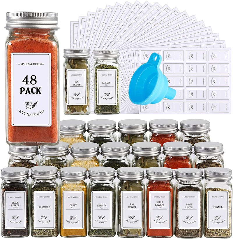 Casato 48 Spice Bottles Empty Glass with 400 Labels, 4Oz Empty Square Spice Jars Storage Containers, Shaker/Pour Lids, Airtight Metal Caps, and Funnel Included S for Storing Spice & Seasoning Powders Home & Garden > Decor > Decorative Jars casato 48  