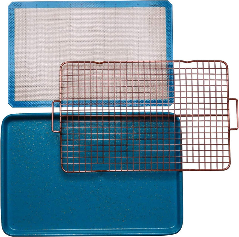 Casaware 3Pc Ultimate Commercial Weight 15 X 10 X 1-Inch Cookie Sheet/Cooling Grid/Silicone Mat Bakeware Set (Blue Granite) Home & Garden > Kitchen & Dining > Cookware & Bakeware casaWare   
