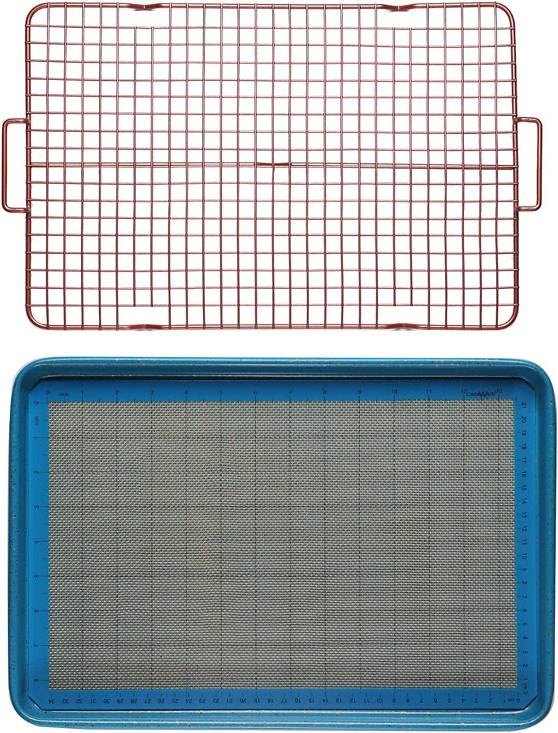 Casaware 3Pc Ultimate Commercial Weight 15 X 10 X 1-Inch Cookie Sheet/Cooling Grid/Silicone Mat Bakeware Set (Blue Granite) Home & Garden > Kitchen & Dining > Cookware & Bakeware casaWare   