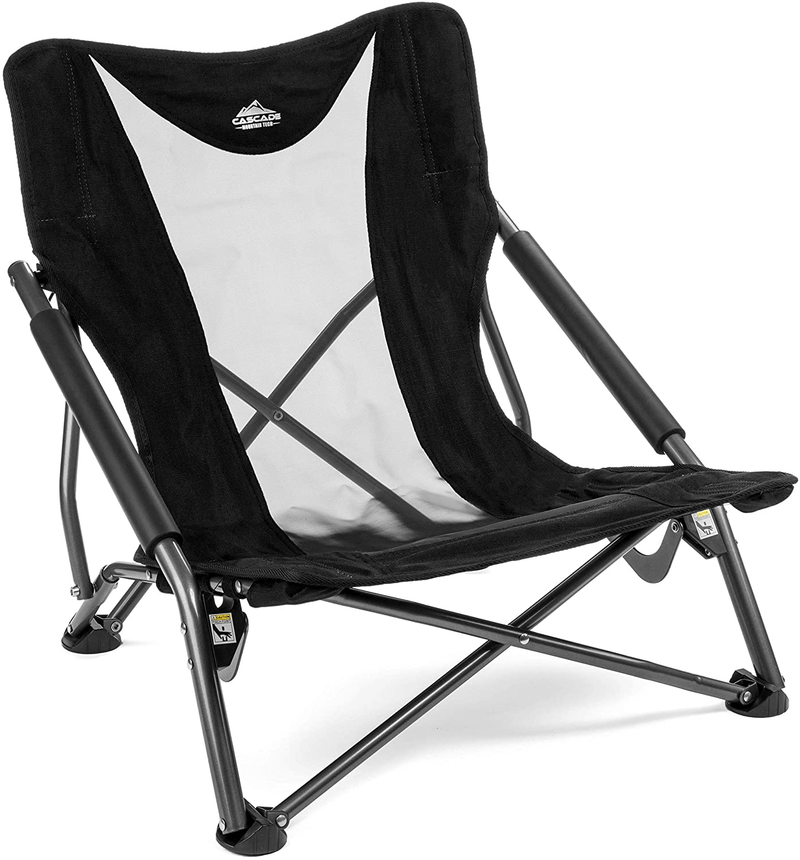 Cascade Mountain Tech Camping Chair - Low Profile Folding Chair for Camping, Beach, Picnic, Barbeques, Sporting Event with Carry Bag  Cascade Mountain Tech Black  