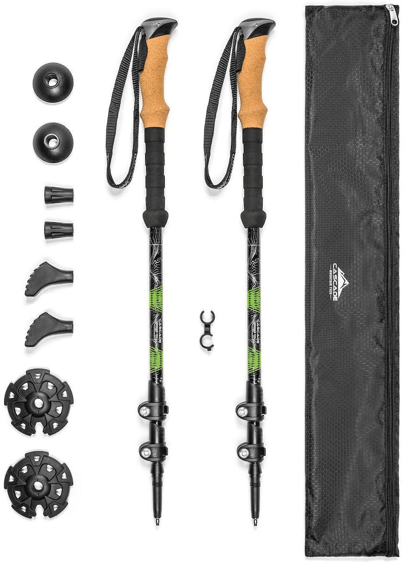 Cascade Mountain Tech Trekking Poles - Aluminum Hiking Walking Sticks with Adjustable Locks Expandable to 54" (Set of 2) Sporting Goods > Outdoor Recreation > Camping & Hiking > Hiking Poles Cascade Mountain Tech Green Cork Grip 
