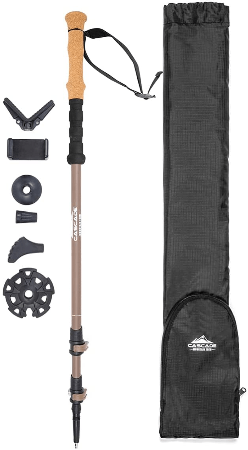 Cascade Mountain Tech Trekking Poles - Carbon Fiber Monopod Walking or Hiking Sticks with with Accessories Mount and Adjustable Quick Locks Sporting Goods > Outdoor Recreation > Camping & Hiking > Hiking Poles Cascade Mountain Tech Brown Pack of 1 
