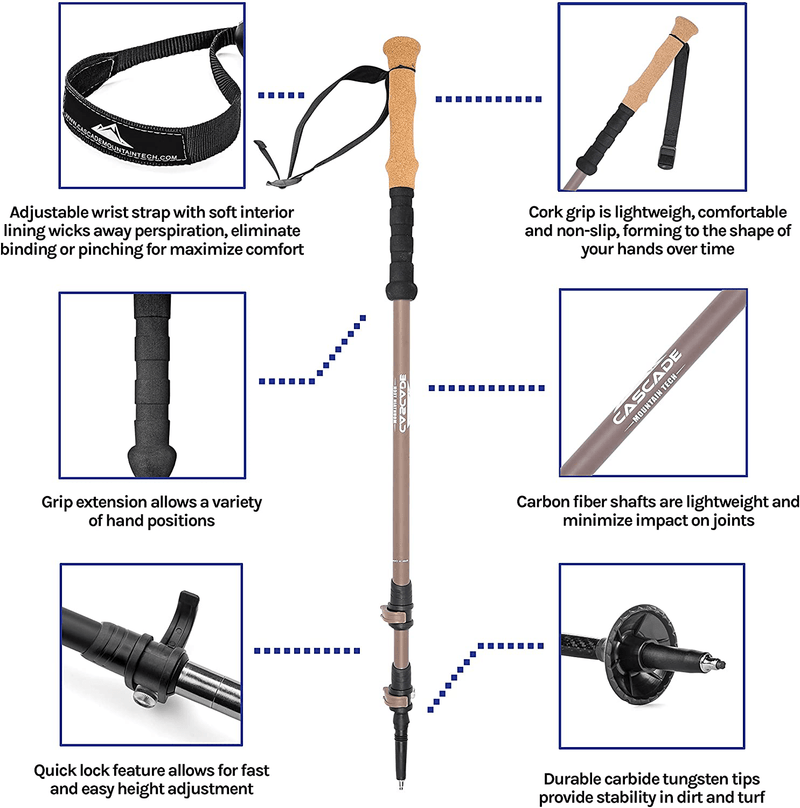 Cascade Mountain Tech Trekking Poles - Carbon Fiber Monopod Walking or Hiking Sticks with with Accessories Mount and Adjustable Quick Locks Sporting Goods > Outdoor Recreation > Camping & Hiking > Hiking Poles Cascade Mountain Tech   