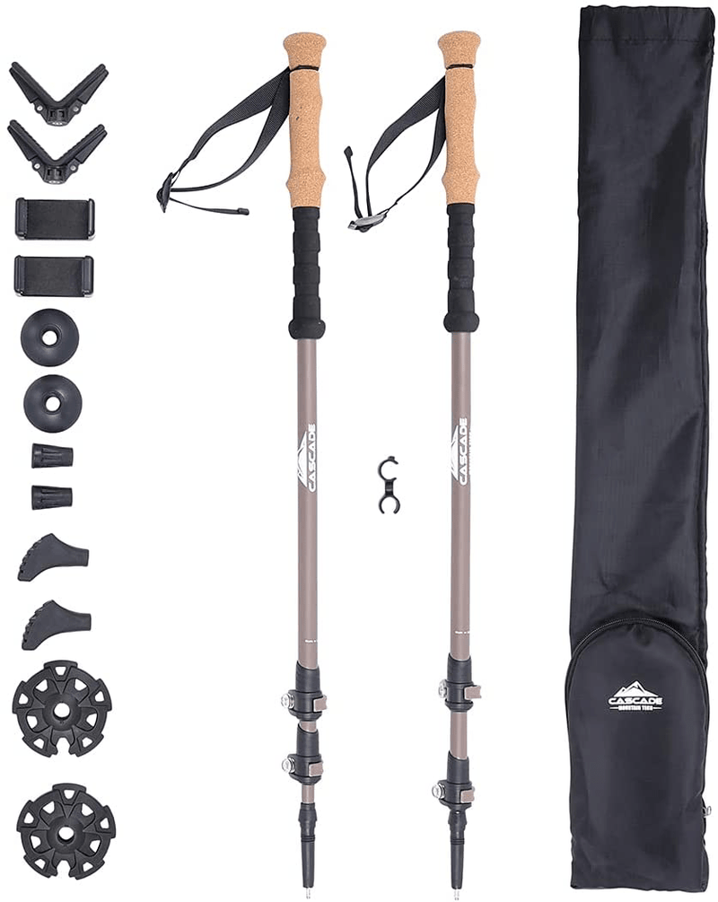 Cascade Mountain Tech Trekking Poles - Carbon Fiber Monopod Walking or Hiking Sticks with with Accessories Mount and Adjustable Quick Locks Sporting Goods > Outdoor Recreation > Camping & Hiking > Hiking Poles Cascade Mountain Tech Brown Pack of 2 