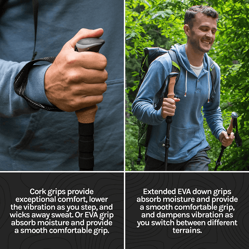 Cascade Mountain Tech Trekking Poles - Carbon Fiber Walking or Hiking Sticks with Quick Adjustable Locks
