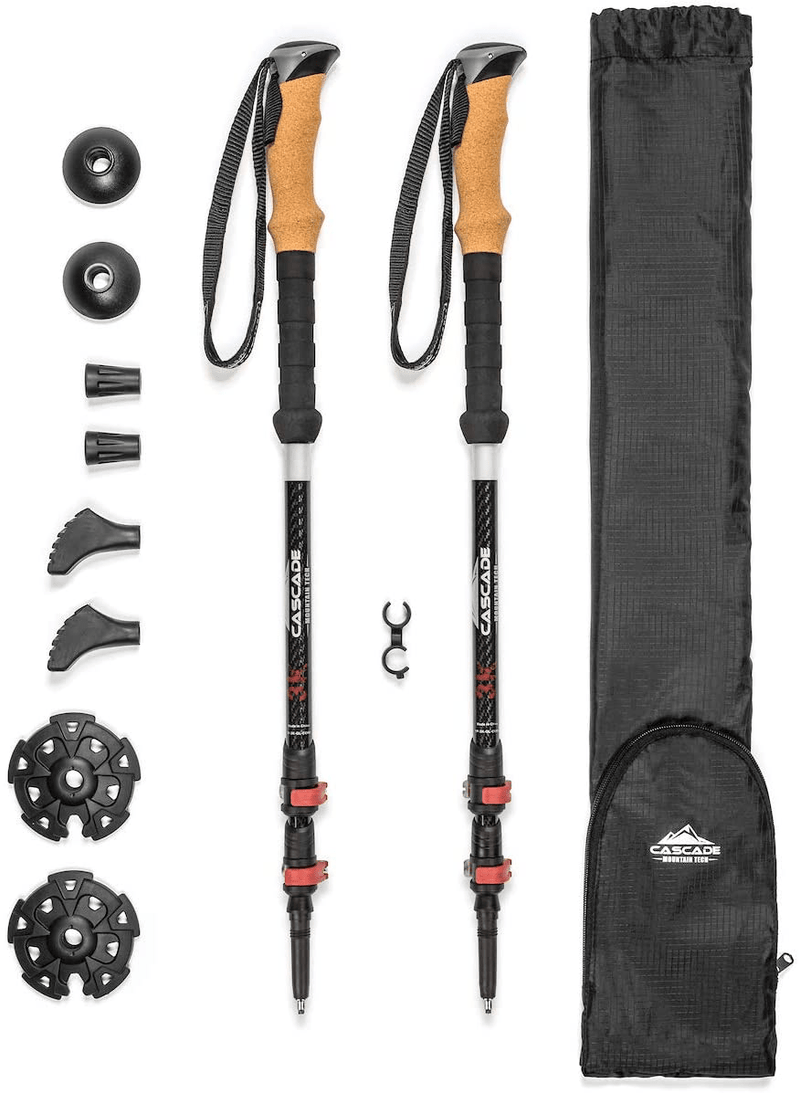 Cascade Mountain Tech Trekking Poles - Carbon Fiber Walking or Hiking Sticks with Quick Adjustable Locks