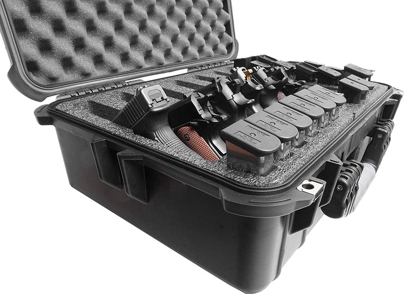 Case Club 6 Pistol & 20 Magazine Case with Accessory Pocket. Pre-Cut, Heavy Duty, Waterproof, with Silica Gel for Gun Rust Prevention (Upgraded Gen-2) Sporting Goods > Outdoor Recreation > Winter Sports & Activities Case Club   
