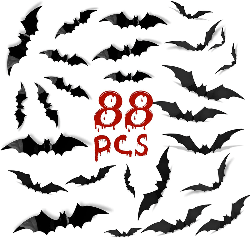 CaseTank 88PCS Halloween Decorations 3D Bat ,Halloween Decor DIY Window Decal for Halloween Eve Party Supplies,PVC Scary Realistic Bat Decor Sets,3D Bats Wall Stickers for Home Office Indoor Outdoor