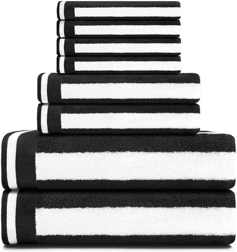 CASOFU Bath Towel Set, Cabana Stripe Bath Towels, Super Soft Cotton Bath Towels with Light Stripe - 100% Ring Spun Cotton Large Pool Towels - 2 Piece (Grey, 27x 54 inches) Home & Garden > Linens & Bedding > Towels CASOFU Black 8 Pack 