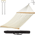 Castaway Living 13 ft. Double Traditional Hand Woven Green Polyester Rope Hammock with Free Extension Chains ,Tree Hooks & Storage Bag, for 2 People with a Weight Capacity of 450 lbs. Home & Garden > Lawn & Garden > Outdoor Living > Hammocks Castaway Hammocks Natural Cotton with Storage Bag 