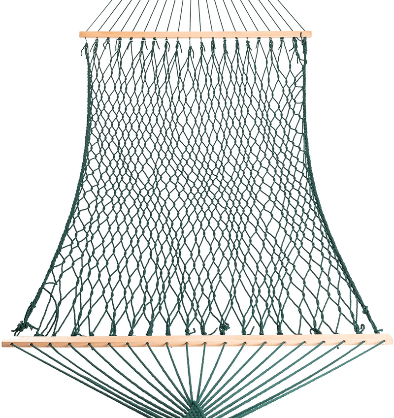 Castaway Living 13 ft. Double Traditional Hand Woven Green Polyester Rope Hammock with Free Extension Chains ,Tree Hooks & Storage Bag, for 2 People with a Weight Capacity of 450 lbs. Home & Garden > Lawn & Garden > Outdoor Living > Hammocks Castaway Hammocks   