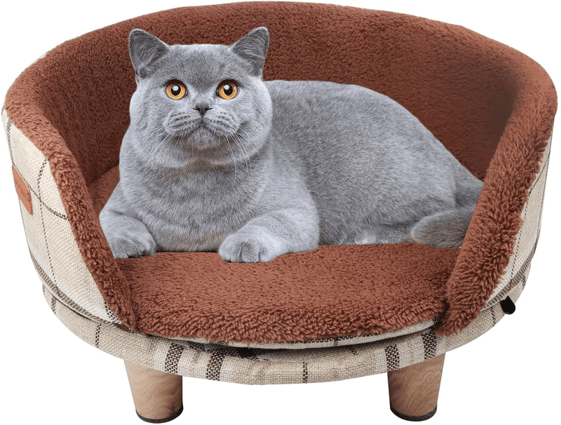 Cat Bed,Elevated Cat Bed Cat Sofa Elevated Pet Bed Pet Sofa Raised Cat Bed,Warm and Cozy Very Suitable for Kittens or Small Pet,Removable and Easy to Clean Animals & Pet Supplies > Pet Supplies > Cat Supplies > Cat Beds BCUOOTU Coffee color grid-Round shape  