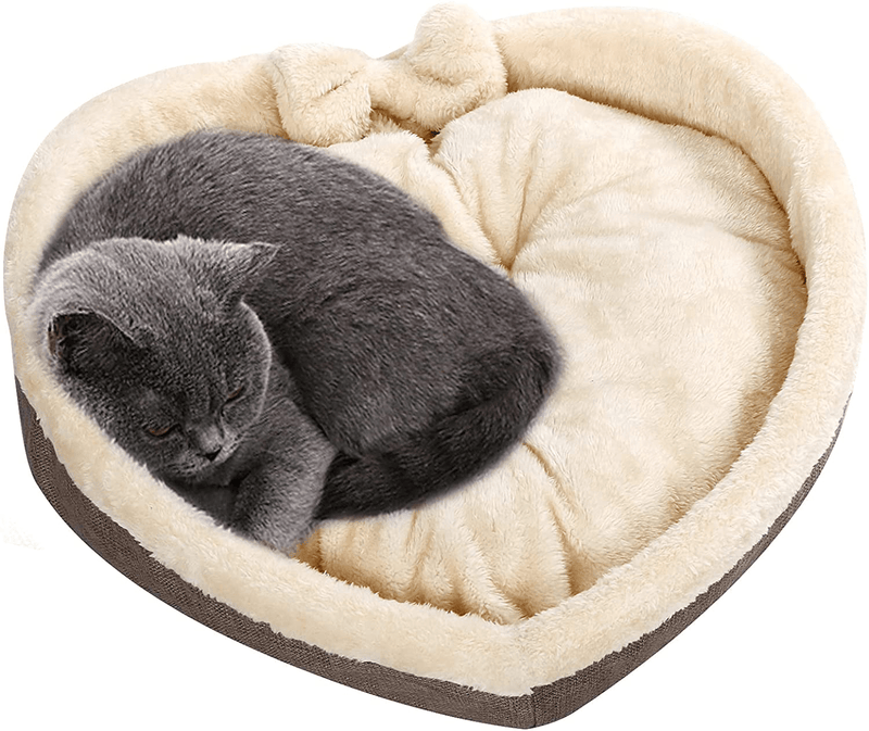 Cat Bed - Heart Pet Bed for Cats or Small Dogs, Ultra Soft Short Plush, Anti-Slip Bottom, Washable High Resilience PP Cotton, Comfortable Self Warming Autumn Winter Indoor Sleeping Cozy Kitty Teddy Animals & Pet Supplies > Pet Supplies > Dog Supplies > Dog Beds Lcybem Brown  