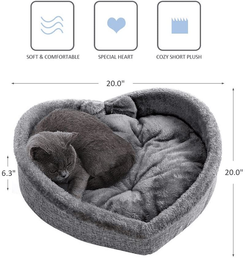 Cat Bed - Heart Pet Bed for Cats or Small Dogs, Ultra Soft Short Plush, Anti-Slip Bottom, Washable High Resilience PP Cotton, Comfortable Self Warming Autumn Winter Indoor Sleeping Cozy Kitty Teddy Animals & Pet Supplies > Pet Supplies > Dog Supplies > Dog Beds Lcybem   