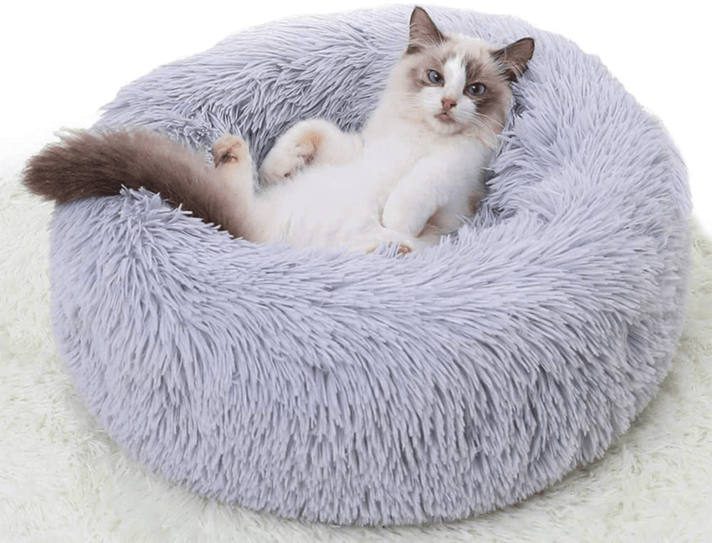 Cat Beds for Indoor Cats, round Donut Washable Cat Bed,Fluffy Calming Self Warming Soft Donut Cuddler Cushion Pet Bed for Small Dogs Kittens,Non-Slip Animals & Pet Supplies > Pet Supplies > Cat Supplies > Cat Beds Awolf Grey 24 in 
