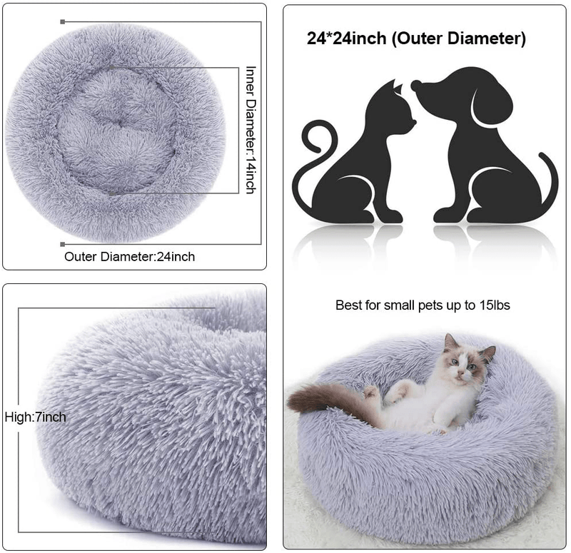Cat Beds for Indoor Cats, round Donut Washable Cat Bed,Fluffy Calming Self Warming Soft Donut Cuddler Cushion Pet Bed for Small Dogs Kittens,Non-Slip Animals & Pet Supplies > Pet Supplies > Cat Supplies > Cat Beds Awolf   