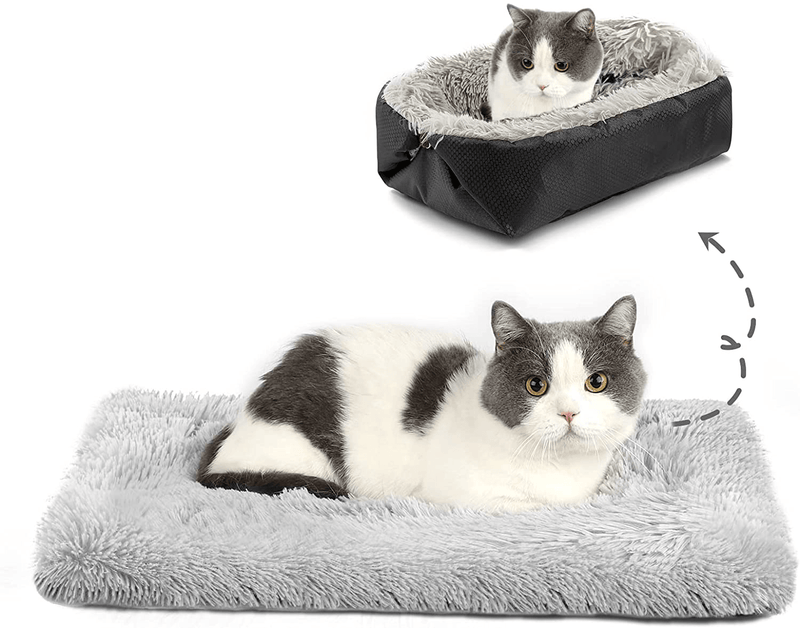 Cat Beds for Indoor Cats,Self Warming Cat Bed Calming Dog Crate Bed Plush Fluffy Dog Mat Faux Fur Pet Bed for Kittens Puppy Animals & Pet Supplies > Pet Supplies > Cat Supplies > Cat Beds HDLKRR Black-N  