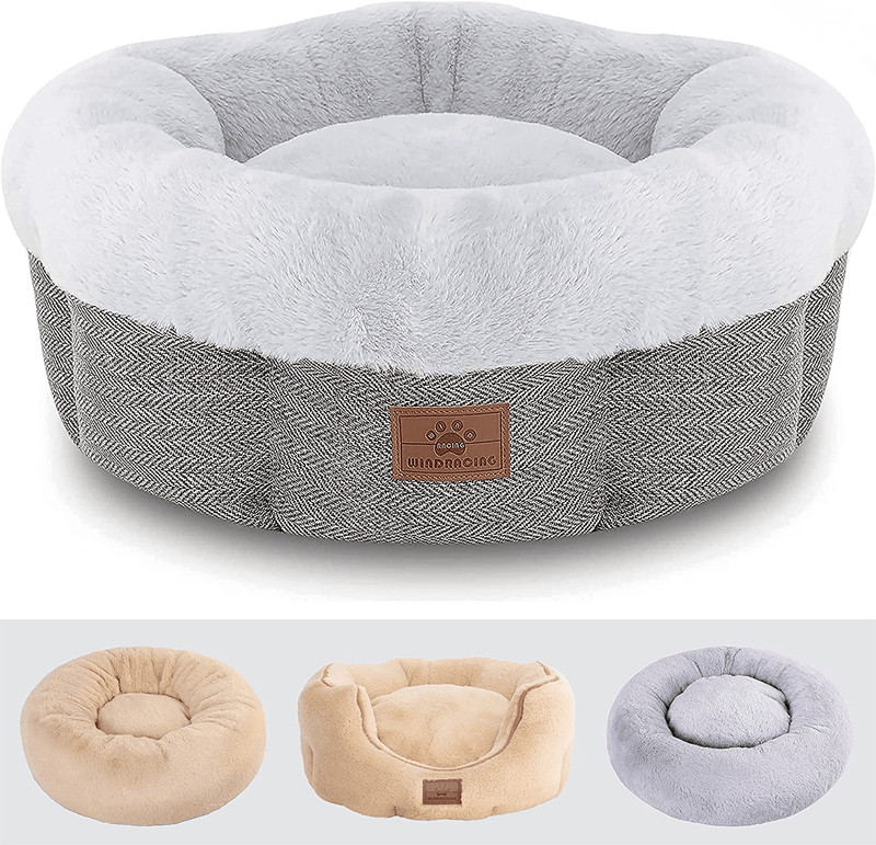 Cat Beds for Indoor Cats,Small Dog Bed,Cuddler Dog Beds,Calming Dog Bed Donut,Soft Anxiety Cozy Pet Beds,Puppy Bed for Small/Medium Dogs Washable round in Grey Color,Windracing PET Animals & Pet Supplies > Pet Supplies > Cat Supplies > Cat Beds WINDRACING A Grey - Crown Shape Cat Bed Small 