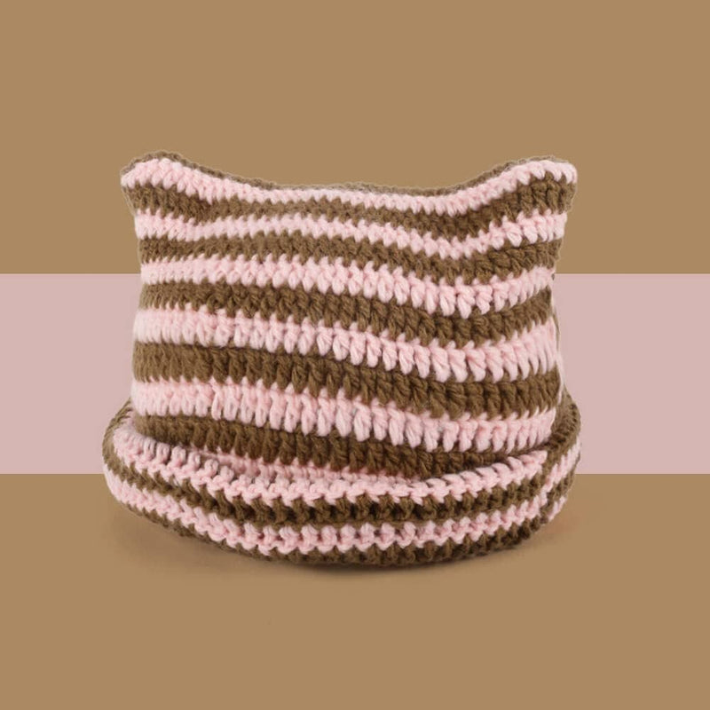 Cat Ear Beanie for Women Crochet Hats Striped Beanie Y2K Gothic Accessories Vintage Beanies Cute Knitt Beanie Hat Women Sporting Goods > Outdoor Recreation > Winter Sports & Activities FOOTIME   