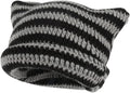 Cat Ear Beanie for Women Crochet Hats Striped Beanie Y2K Gothic Accessories Vintage Beanies Cute Knitt Beanie Hat Women Sporting Goods > Outdoor Recreation > Winter Sports & Activities FOOTIME Black  
