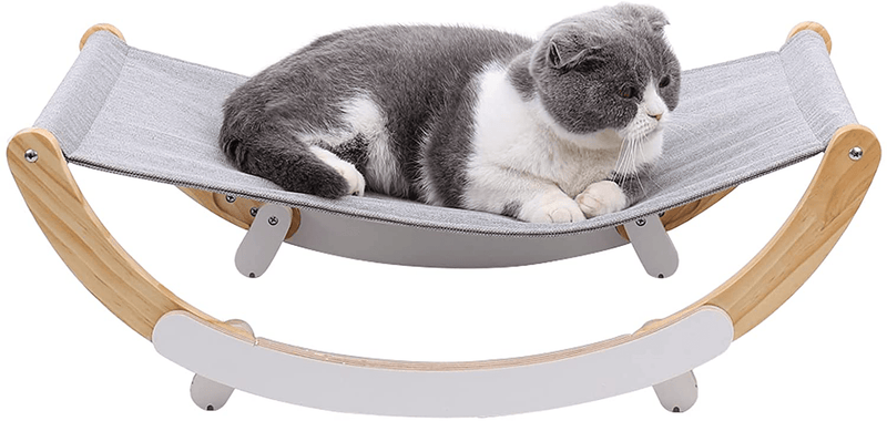 Cat Hammock, Pet Bed, Solid Wood Fancy Kitty Swing, 2 in 1 Chair and Hammocks, Cats Resting Bed with Durable Wooden Frame