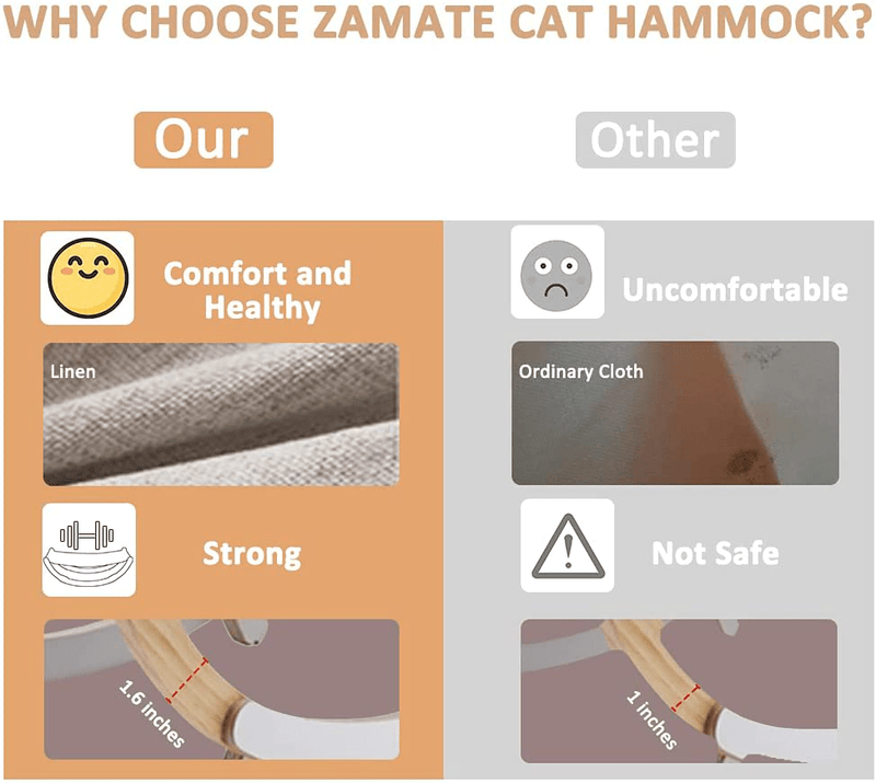 Cat Hammock, Pet Bed, Solid Wood Fancy Kitty Swing, 2 in 1 Chair and Hammocks, Cats Resting Bed with Durable Wooden Frame Animals & Pet Supplies > Pet Supplies > Cat Supplies > Cat Beds ZAMATE   