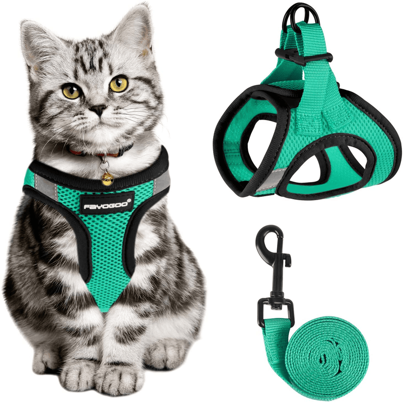 Cat Harness and Leash for Walking Escape Proof, Adjustable Cat Leash and Harness Set, Lifetime Replacement, Lightweight Kitten Harness, Easy Control Breathable Cat Vest with Reflective Strip Animals & Pet Supplies > Pet Supplies > Cat Supplies > Cat Apparel FAYOGOO Green Medium (Pack of 1) 