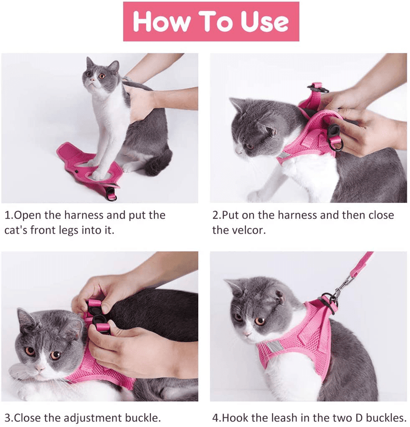 Cat Harness and Leash for Walking Escape Proof, Adjustable Cat Leash and Harness Set, Lifetime Replacement, Lightweight Kitten Harness, Easy Control Breathable Cat Vest with Reflective Strip