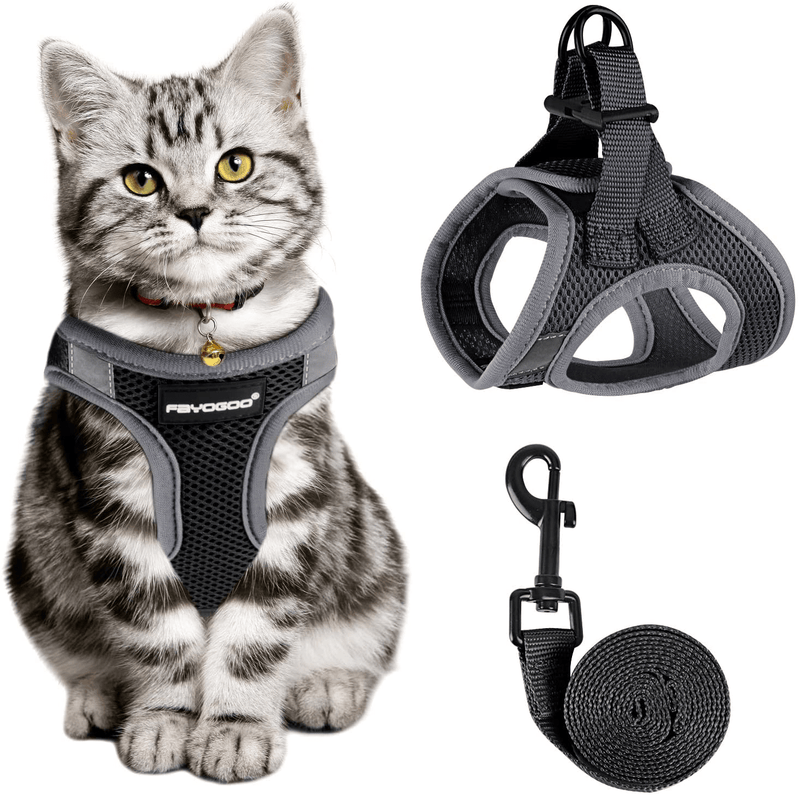 Cat Harness and Leash for Walking Escape Proof, Adjustable Cat Leash and Harness Set, Lifetime Replacement, Lightweight Kitten Harness, Easy Control Breathable Cat Vest with Reflective Strip Animals & Pet Supplies > Pet Supplies > Cat Supplies > Cat Apparel FAYOGOO Black Large (Pack of 1) 