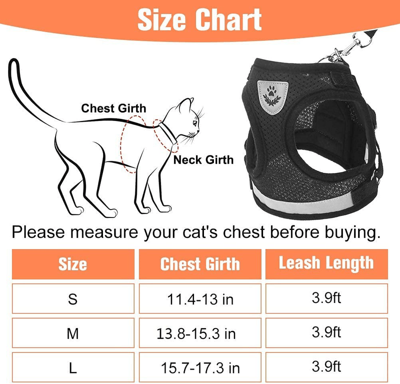 Cat Harness and Leash Set - Reflective Escape Proof Cat Harness for Kitties Daily Outdoor Walking with Soft Breathable Mesh Chest Strap and Durable Leash, Black Animals & Pet Supplies > Pet Supplies > Cat Supplies > Cat Apparel SCIROKKO   