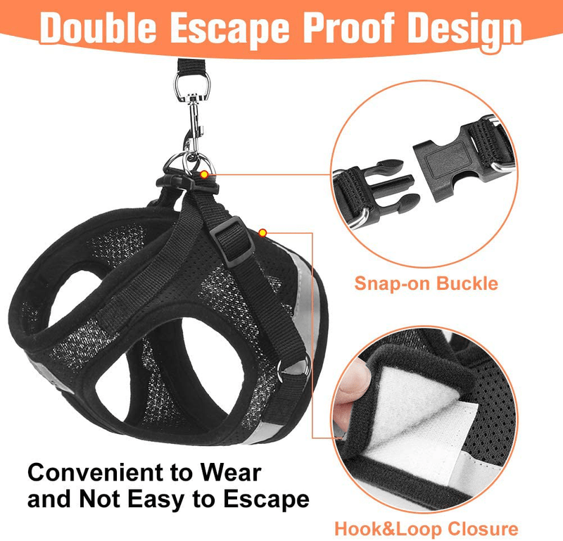 Cat Harness and Leash Set - Reflective Escape Proof Cat Harness for Kitties Daily Outdoor Walking with Soft Breathable Mesh Chest Strap and Durable Leash, Black