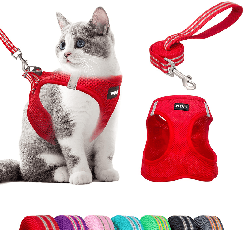 Cat Harness and Leash Set, Soft Dog Vest Harness No Pull, Kitten Harness with Reflective Strap, Step in Puppy Harness for Small Dogs, Dog and Cat Universal Harness,Durable D-Ring(S,M,L) Animals & Pet Supplies > Pet Supplies > Cat Supplies > Cat Apparel XLSFPY Red Lagre 