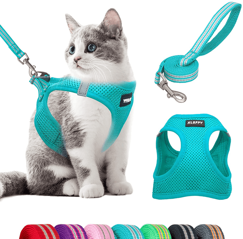 Cat Harness and Leash Set, Soft Dog Vest Harness No Pull, Kitten Harness with Reflective Strap, Step in Puppy Harness for Small Dogs, Dog and Cat Universal Harness,Durable D-Ring(S,M,L) Animals & Pet Supplies > Pet Supplies > Cat Supplies > Cat Apparel XLSFPY Blue Medium 