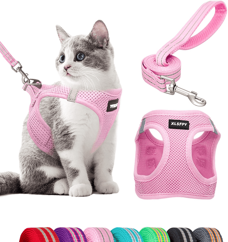Cat Harness and Leash Set, Soft Dog Vest Harness No Pull, Kitten Harness with Reflective Strap, Step in Puppy Harness for Small Dogs, Dog and Cat Universal Harness,Durable D-Ring(S,M,L) Animals & Pet Supplies > Pet Supplies > Cat Supplies > Cat Apparel XLSFPY Pink Small 