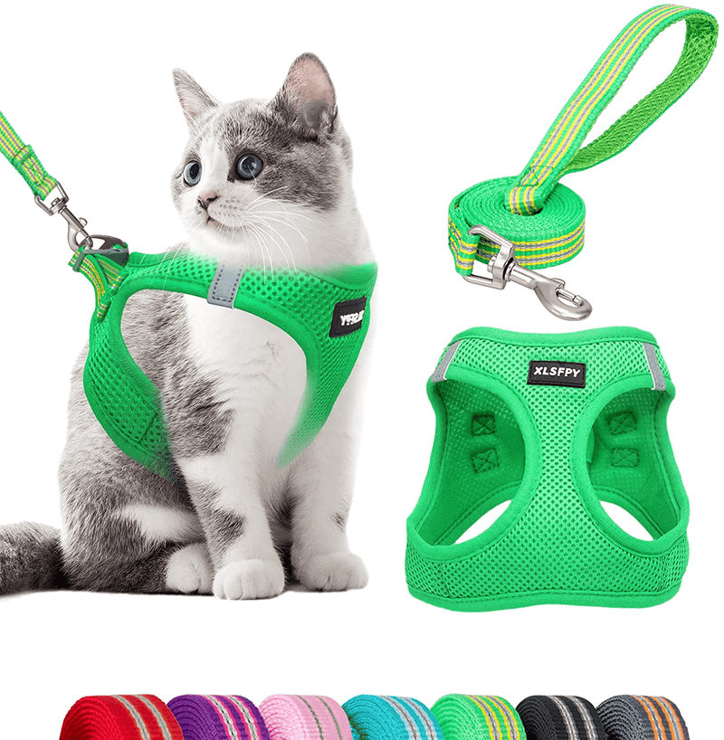 Cat Harness and Leash Set, Soft Dog Vest Harness No Pull, Kitten Harness with Reflective Strap, Step in Puppy Harness for Small Dogs, Dog and Cat Universal Harness,Durable D-Ring(S,M,L) Animals & Pet Supplies > Pet Supplies > Cat Supplies > Cat Apparel XLSFPY Green Lagre 