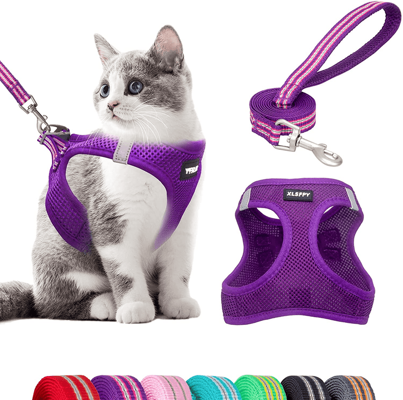 Cat Harness and Leash Set, Soft Dog Vest Harness No Pull, Kitten Harness with Reflective Strap, Step in Puppy Harness for Small Dogs, Dog and Cat Universal Harness,Durable D-Ring(S,M,L) Animals & Pet Supplies > Pet Supplies > Cat Supplies > Cat Apparel XLSFPY Purple Lagre 
