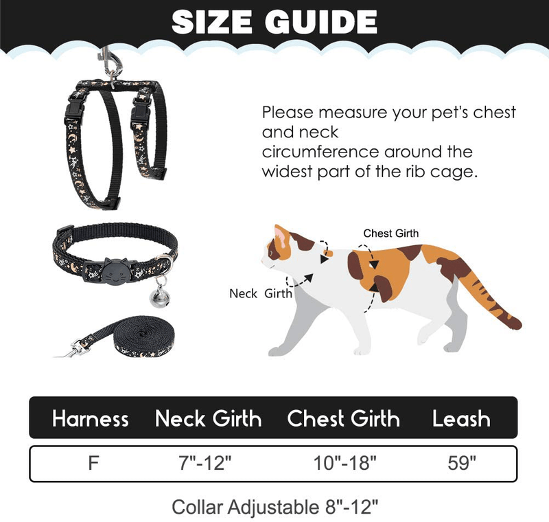 Cat Harness with Leash and Collar Set - Escape Proof Adjustable H-shped Cat Harness with Star and Moon Pattern Glow in The Dark for Kitty Outdoor Walking Animals & Pet Supplies > Pet Supplies > Cat Supplies > Cat Apparel PAWCHIE   