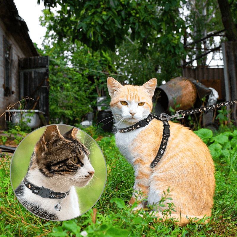 Cat Harness with Leash and Collar Set - Escape Proof Adjustable H-shped Cat Harness with Star and Moon Pattern Glow in The Dark for Kitty Outdoor Walking Animals & Pet Supplies > Pet Supplies > Cat Supplies > Cat Apparel PAWCHIE   